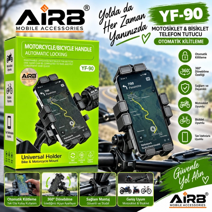 AiRB YF-90 Motosiklet ve Bisiklet Telefon Tutucu