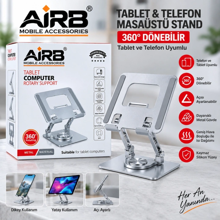 AiRB 360° Dönebilir Tablet ve Telefon Masaüstü Stand