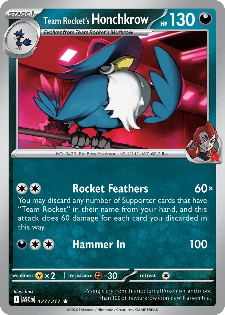 Team Rocket's Honchkrow Energy Reverse Holo