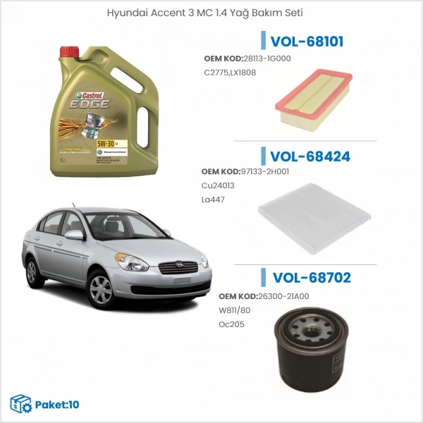 Hyundai Accent 3 MC 1.4 Yağ Bakım Seti