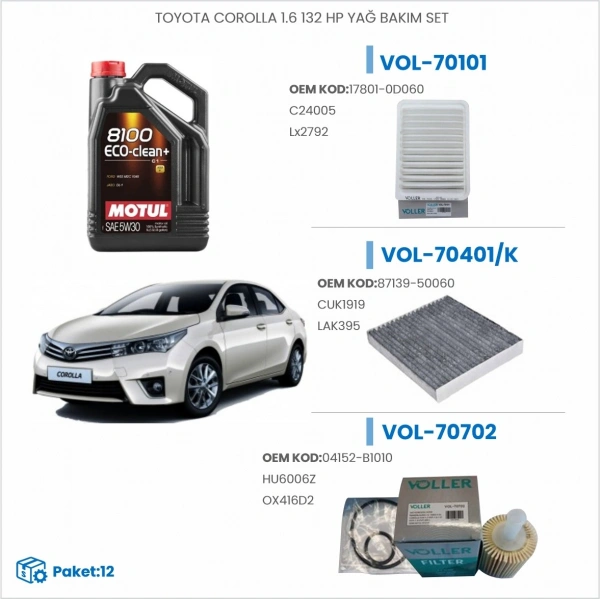 TOYOTA COROLLA 1.6 132 HP YAĞ BAKIM SETİ