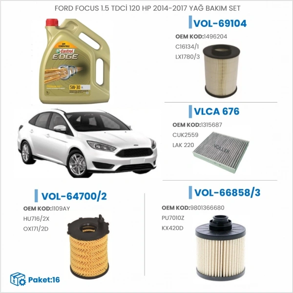 FORD FOCUS 1.5 TDCİ 120 HP 2014-2017 YAĞ BAKIM SETİ