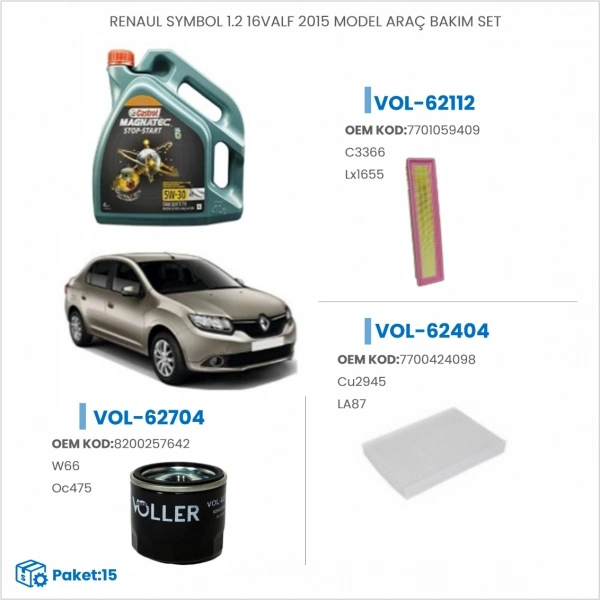 RENAUL SYMBOL 1.2 16VALF 2015 MODEL ARAÇ BAKIM SETİ