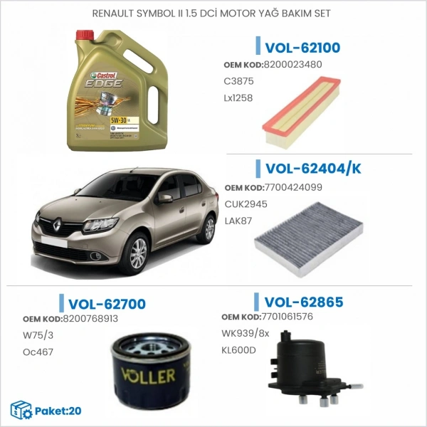 RENAULT SYMBOL II 1.5 DCİ MOTOR YAĞ BAKIM SETİ