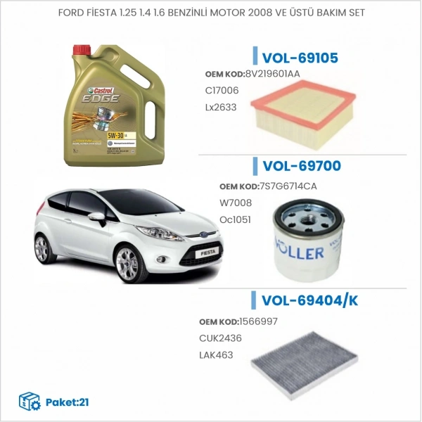 FORD FİESTA 1.25 1.4 1.6 BENZİNLİ MOTOR 2008 VE ÜSTÜ BAKIM SETİ