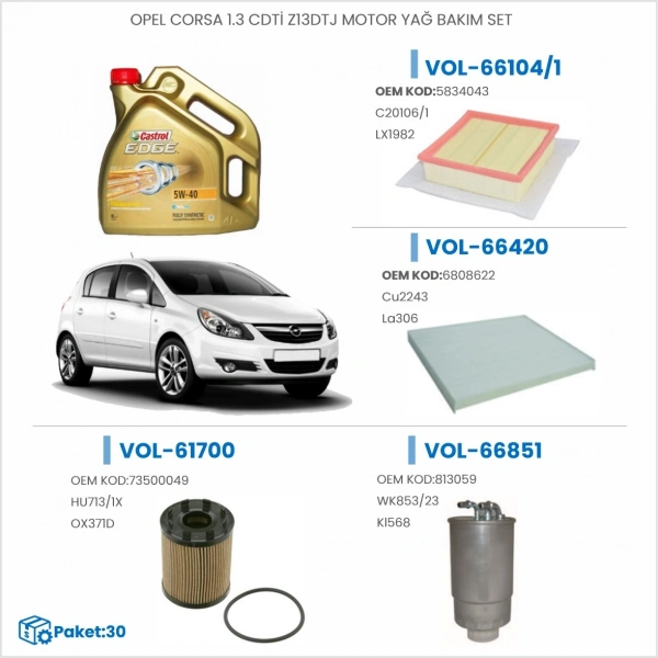 OPEL CORSA 1.3 CDTİ Z13DTJ MOTOR YAĞ BAKIM SETİ