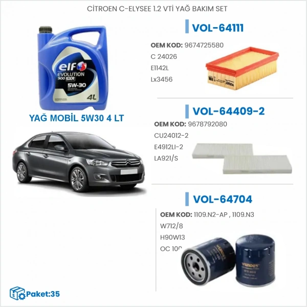 CİTROEN C-ELYSEE 1.2 VTİ YAĞ BAKIM SETİ