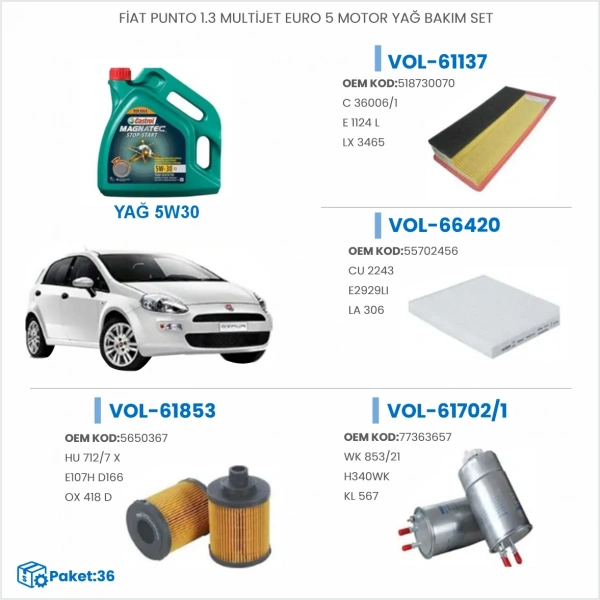 FİAT PUNTO 1.3 MULTİJET EURO 5 MOTOR YAĞ BAKIM SETİ