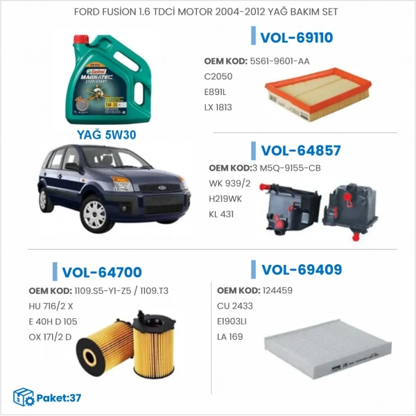 FORD FUSİON 1.6 TDCİ MOTOR 2004-2012 YAĞ BAKIM SETİ