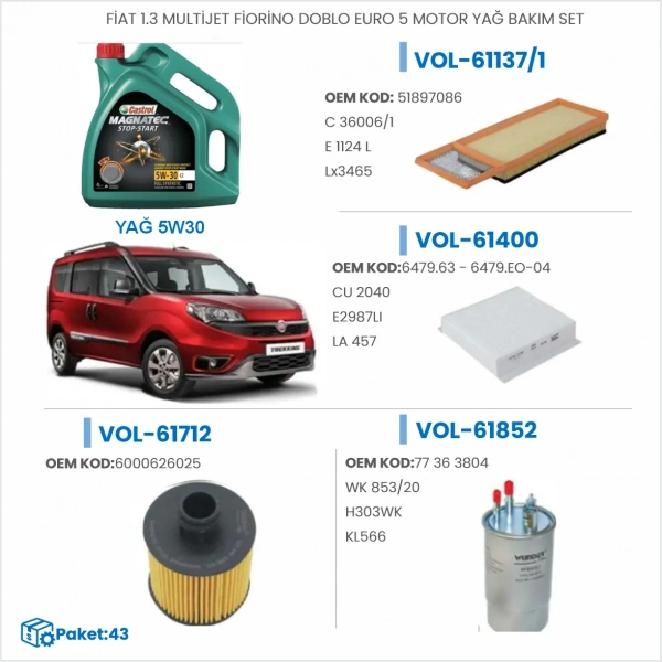 FİAT 1.3 MULTİJET FİORİNO DOBLO EURO 5 MOTOR YAĞ BAKIM SETİ
