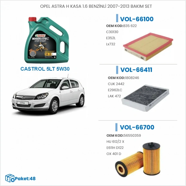 OPEL ASTRA H KASA 1.6 BENZİNLİ 2007-2013 BAKIM SETİ