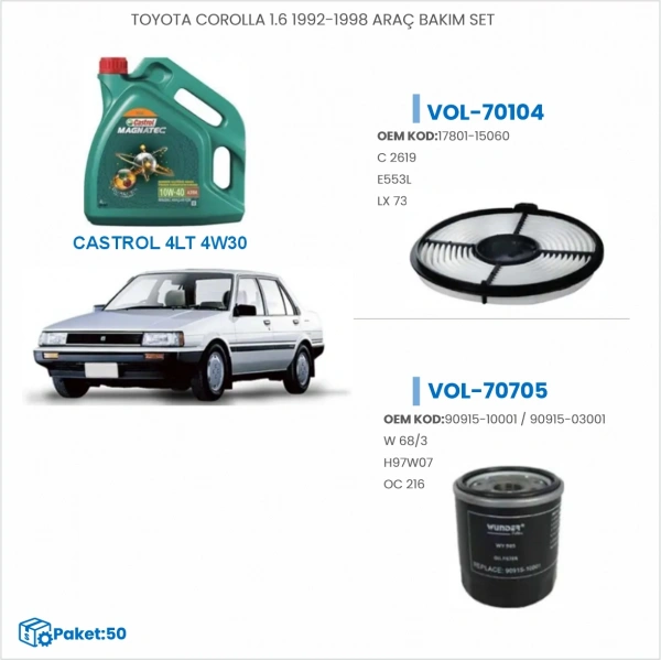 TOYOTA COROLLA 1.6 1992-1998 ARAÇ BAKIM SETİ