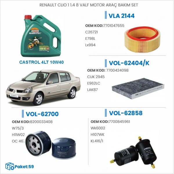 RENAULT CLIO 1 1.4 8 VALF MOTOR ARAÇ BAKIM SETİ