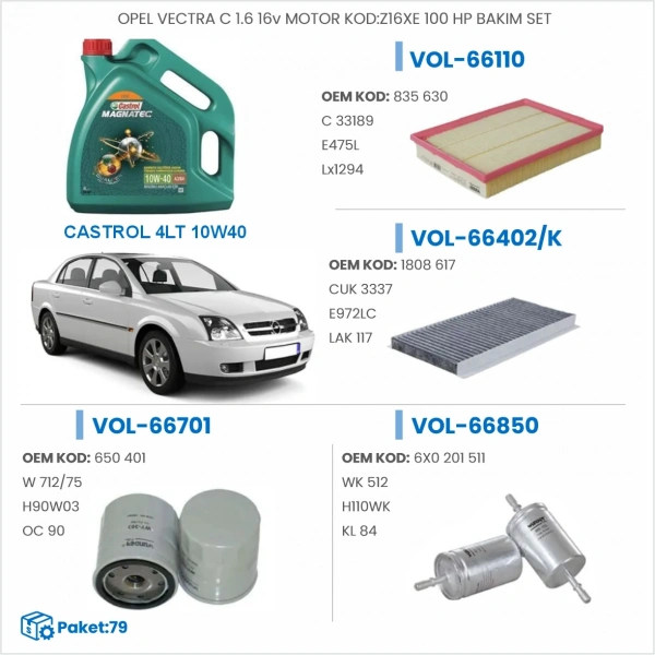 OPEL VECTRA C 1.6 16v MOTOR KOD:Z16XE 100 HP BAKIM SETİ