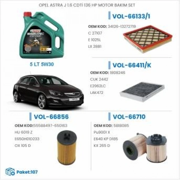OPEL ASTRA J 1.6 CDTİ 136 HP MOTOR BAKIM SETİ