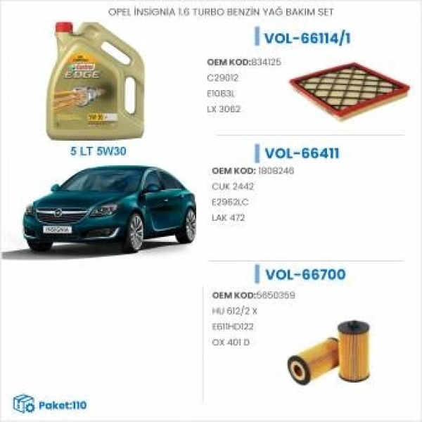 OPEL İNSİGNİA 1.6 TURBO BENZİN YAĞ BAKIM SETİ