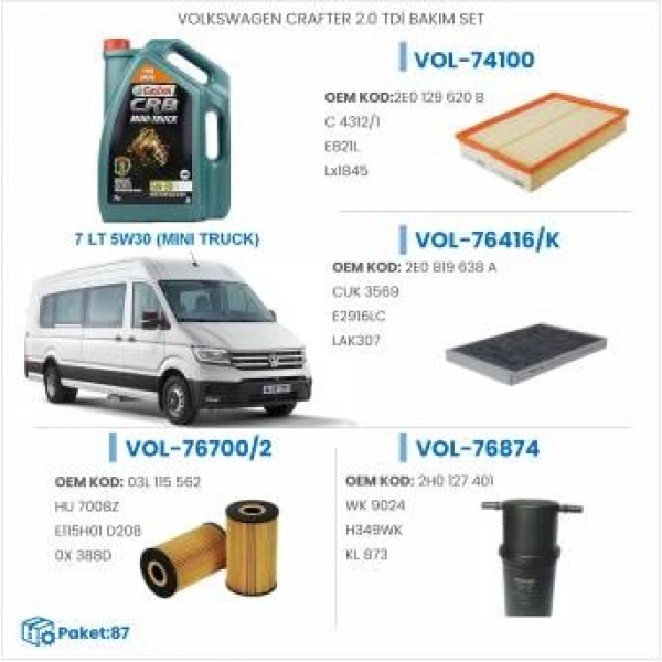 VOLKSWAGEN CRAFTER 2.0 TDİ BAKIM SETİ