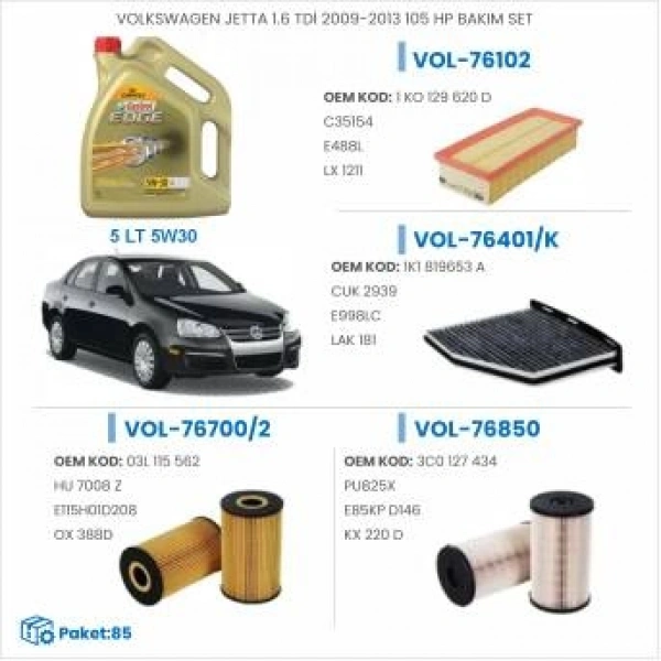VOLKSWAGEN JETTA 1.6 TDİ 2009-2013 105 HP BAKIM SETİ
