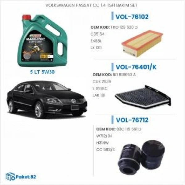 VOLKSWAGEN PASSAT 1.4 TSİ 160 HP 11/11 → 12/16 YAĞ BAKIM SETİ