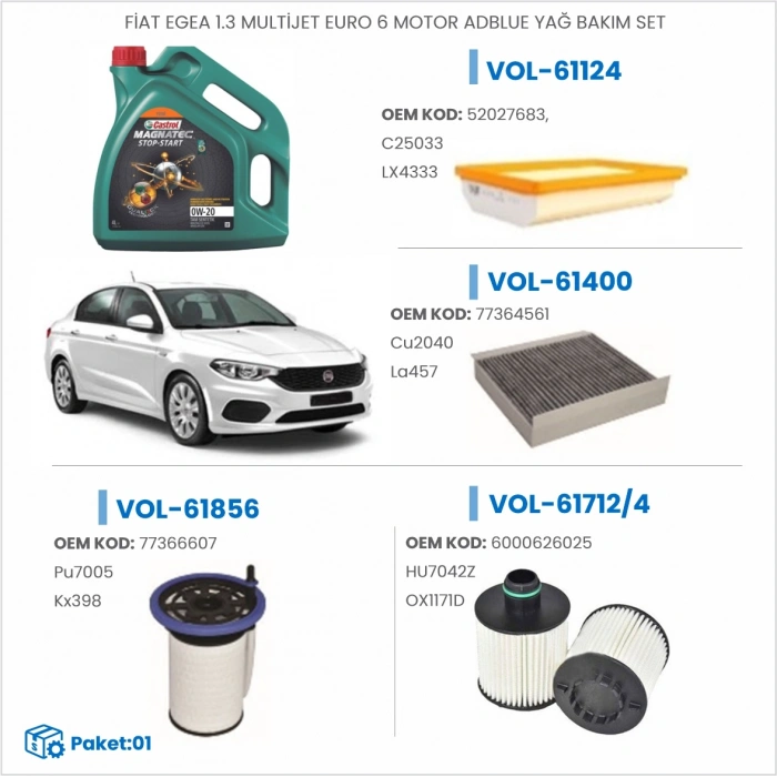 FİAT EGEA 1.3 MULTİJET EURO 6 MOTOR ADBLUE YAĞ BAKIM SET