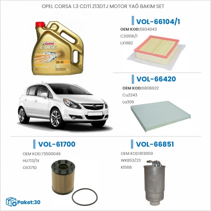 OPEL CORSA 1.3 CDTİ Z13DTJ MOTOR YAĞ BAKIM SETİ