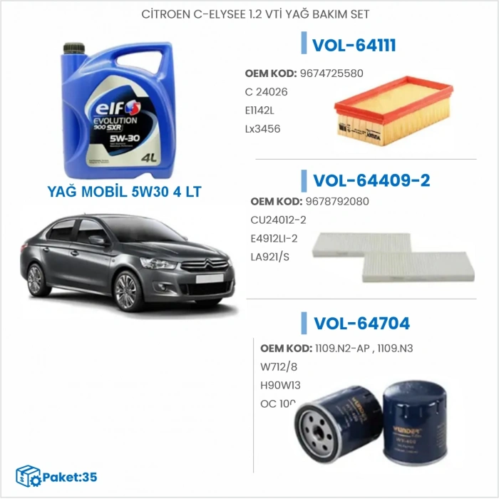 CİTROEN C-ELYSEE 1.2 VTİ YAĞ BAKIM SETİ