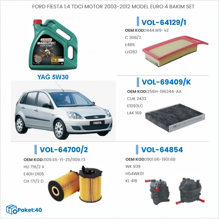 FORD FİESTA 1.4 TDCİ MOTOR 2003-2012 MODEL EURO 4 BAKIM SETİ