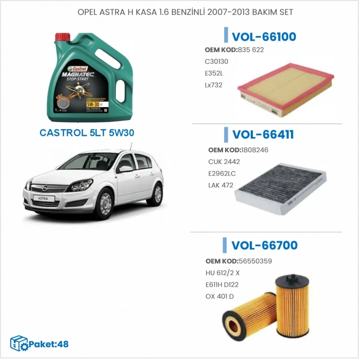 OPEL ASTRA H KASA 1.6 BENZİNLİ 2007-2013 BAKIM SETİ