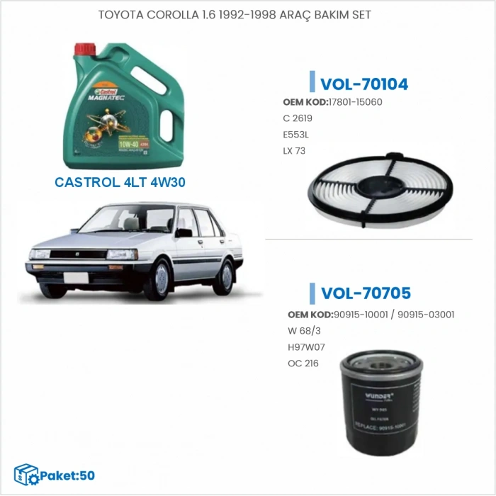 TOYOTA COROLLA 1.6 1992-1998 ARAÇ BAKIM SETİ