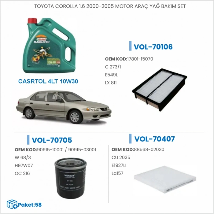TOYOTA COROLLA 1.6 2000-2005 MOTOR ARAÇ YAĞ BAKIM SETİ