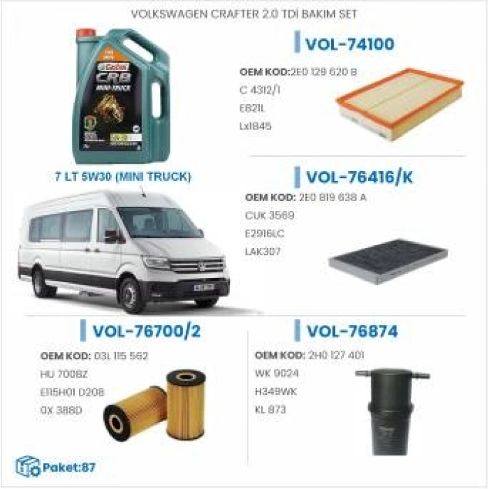 VOLKSWAGEN CRAFTER 2.0 TDİ BAKIM SETİ