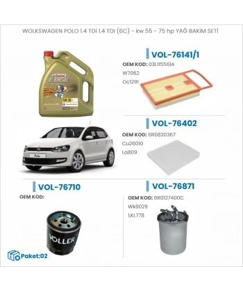 VOLKSWAGEN POLO 1.4 TDİ 1.4 TDI (6C) - kw 55 - 75 hp YAĞ BAKIM SETİ