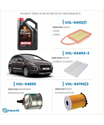 PEUGEOT 3008 1.6 HDİ 82 KW 112 HP YAĞ BAKIM SETİ