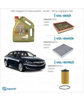 OPEL Insignia 1.4 Turbo ecoFLEX - kw 103 - 140 hp Yağ Bakım Seti Castrol