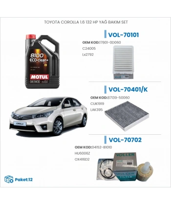 TOYOTA COROLLA 1.6 132 HP YAĞ BAKIM SETİ