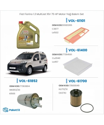 Fiat Fiorino 1.3 MultiJet 16V 75 HP Motor Yağ Bakım Seti
