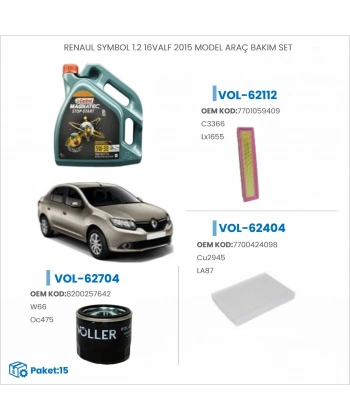 RENAUL SYMBOL 1.2 16VALF 2015 MODEL ARAÇ BAKIM SETİ