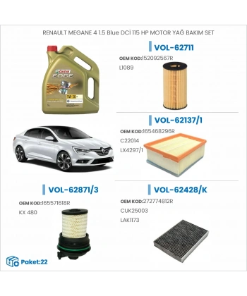 RENAULT MEGANE 4 1.5 Blue DCİ 115 HP MOTOR YAĞ BAKIM SETİ