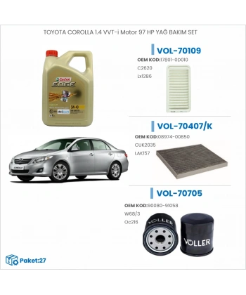 TOYOTA COROLLA 1.4 VVT-i Motor 97 HP YAĞ BAKIM SETİ