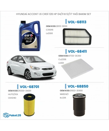 HYUNDAİ ACCENT 1.6 CRDİ 128 HP 04/11 → 12/17 YAĞ BAKIM SETİ