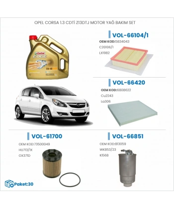 OPEL CORSA 1.3 CDTİ Z13DTJ MOTOR YAĞ BAKIM SETİ