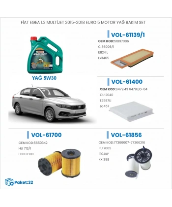 FİAT EGEA 1.3 MULTİJET 2015-2018 EURO 5 MOTOR YAĞ BAKIM SETİ