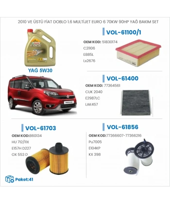 2010 VE ÜSTÜ FİAT DOBLO 1.6 MULTİJET EURO 6 70KW 90HP YAĞ BAKIM SETİ