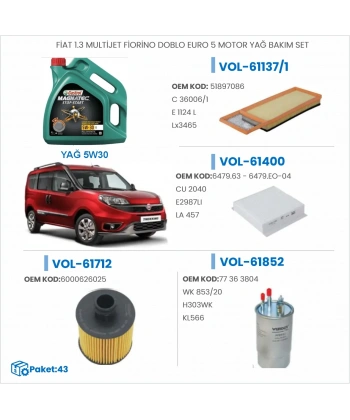 FİAT 1.3 MULTİJET FİORİNO DOBLO EURO 5 MOTOR YAĞ BAKIM SETİ