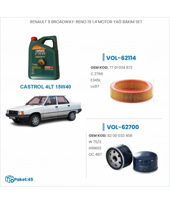 RENAULT 9 BROADWAY-RENO 19 1.4 MOTOR YAĞ BAKIM SETİ