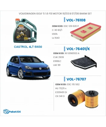 VOLKSWAGEN GOLF 5 1.6 FSİ MOTOR 10/03 → 07/08 BAKIM SETİ