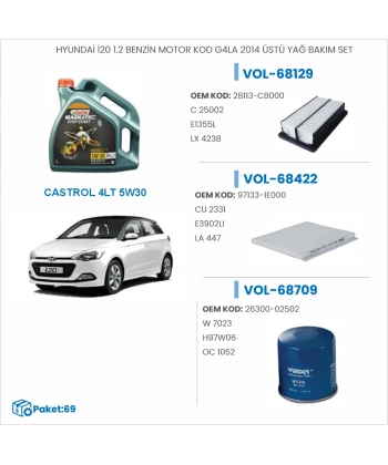 HYUNDAİ İ20 1.2 BENZİN MOTOR KOD G4LA 2014 ÜSTÜ YAĞ BAKIM SETİ