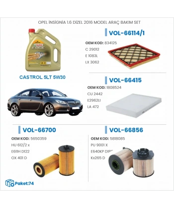 OPEL İNSİGNİA 1.6 DİZEL 2016 MODEL ARAÇ BAKIM SETİ