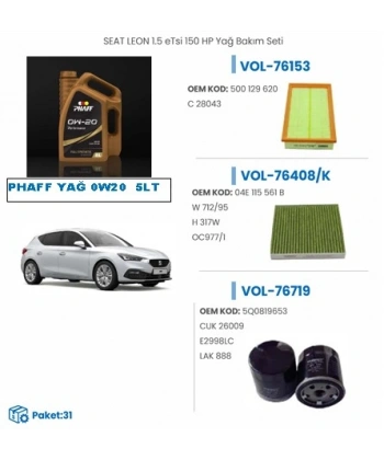 SEAT LEON 1.5 eTsi 150 HP Yağ Bakım Seti