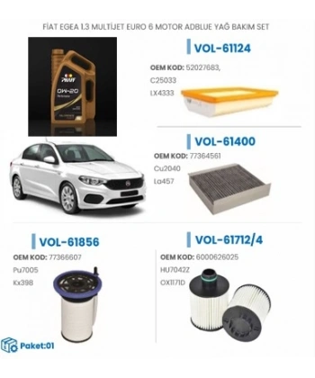 FİAT EGEA 1.3 MULTİJET EURO 6 MOTOR ADBLUE YAĞ BAKIM SET
